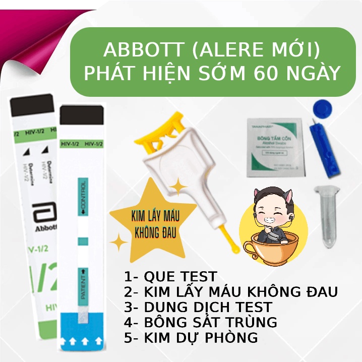 Test phát hiện HIV sớm 14 ngày, test xét nghiệm HIV, kim lấy máu không đau, chính xác 100%