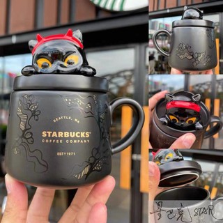 Ly uống cà phê starbucks bằng sứ hình mèo đen đáng yêu