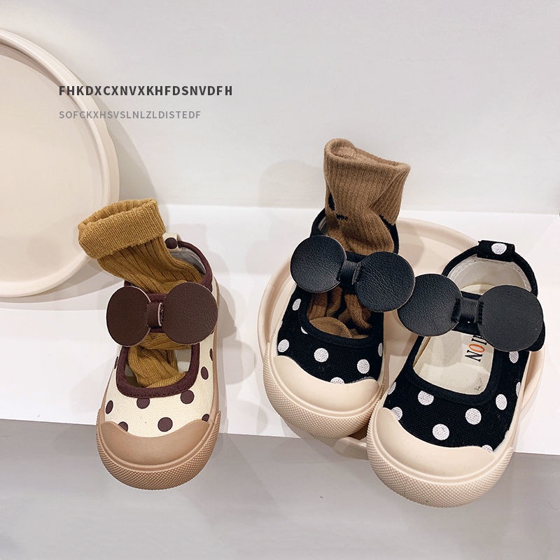 Giày Vải Canvas Đế Mềm Họa Tiết Chấm Bi Kiểu Hàn Quốc Thời Trang Xuân Thu Cho Bé Mẫu Giáo 5 Tuổi