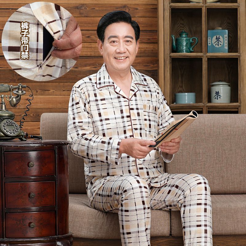 Bộ Đồ Ngủ Pijama Vải Cotton Màu Trơn Cỡ Lớn Thời Trang Mùa Đông Cho Nam Trung Niên