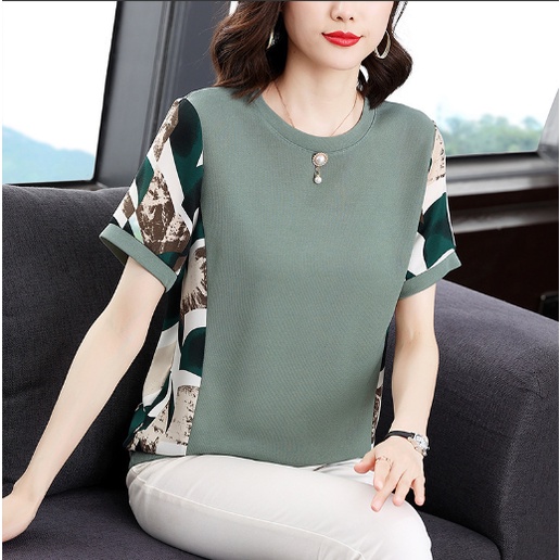 Áo trung niên nữ ngắn tay đẹp cho mẹ A15, shop thời trang cho người lớn tuổi U40 U50 U60 U70 U80 cao cấp Bigsize giá rẻ