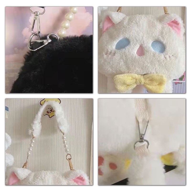 Túi Đeo Chéo Hình Búp Bê Mèo Ma Nhồi Bông Mềm Mại Thời Trang Thu Đông Phong Cách Lolita