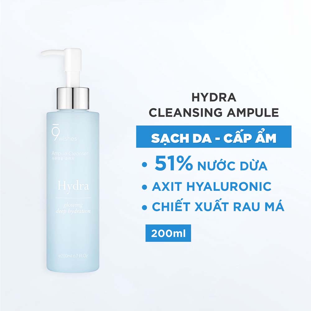 Gel Rửa Mặt Dưỡng Ẩm 9 Wishes Hydra Glowing Deep Hydration Ampule Cleanser 200ml