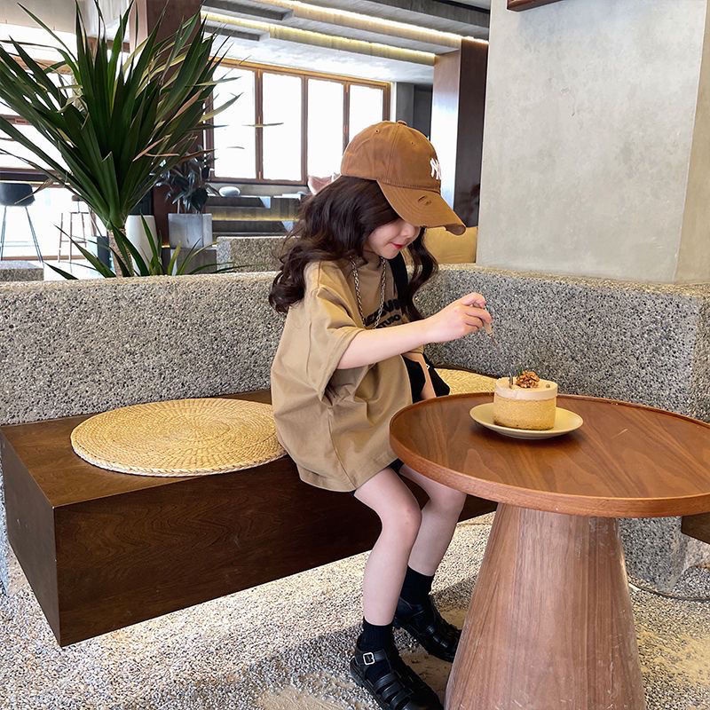 Áo Thun 100% Cotton Tay Ngắn Dáng Rộng In Chữ Thời Trang Mùa Hè 2023 Cho Bé Gái