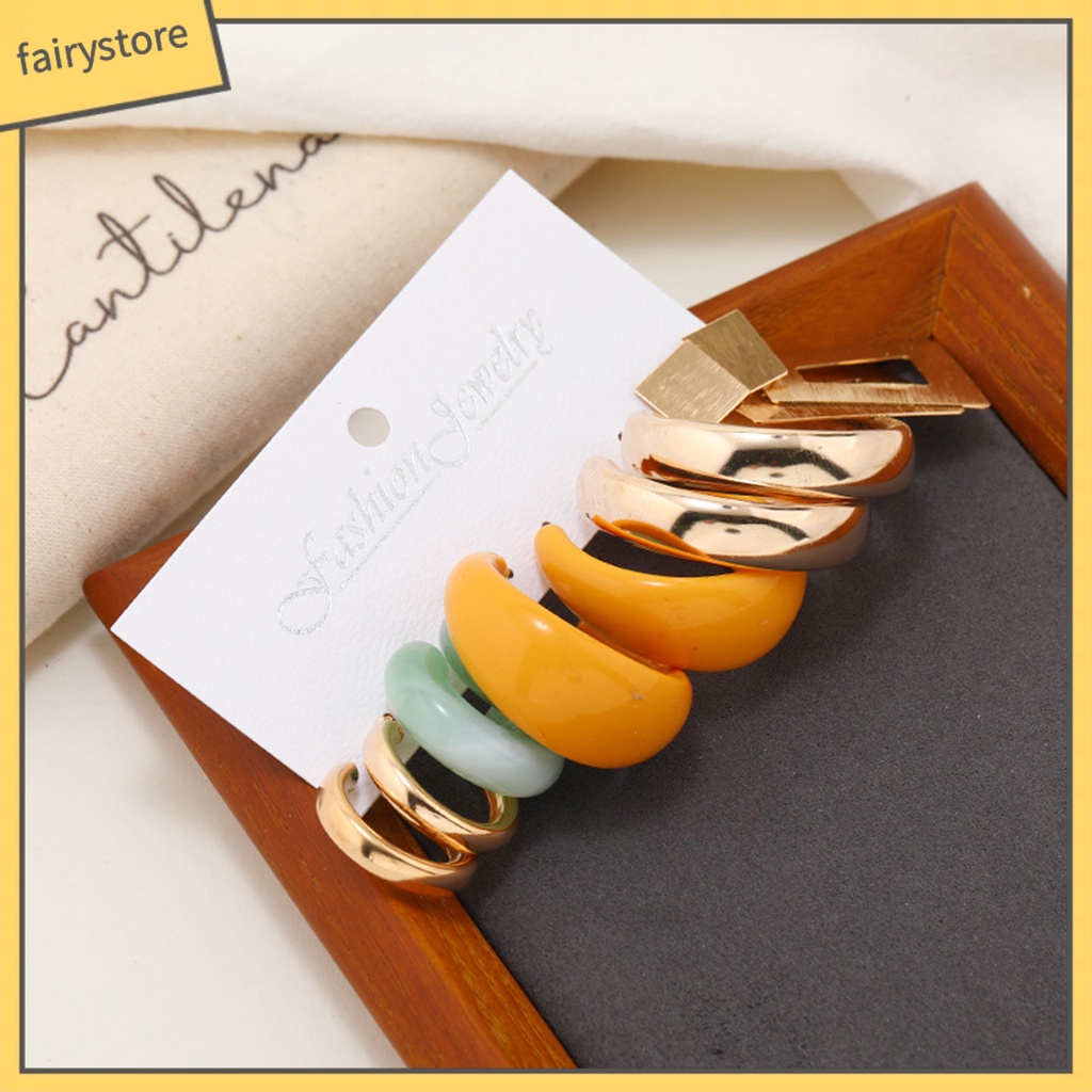 [Fairy1] 5 Đôi Bông Tai Nửa Hình Chữ C Bằng Acrylic Kim Loại Kiểu Dáng Hình Học Tối Giản Thanh Lịch Thời Trang Cho Nữ