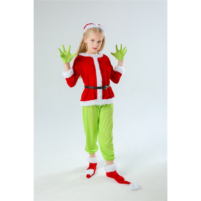 Trang phục tên trộm Grinch mặt nạ cao su có lông màu xanh lá cây The Green Grinch