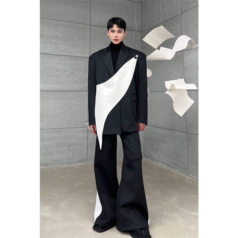 Áo Khoác Vest Màu Trắng Đen Phong Cách Ruffian Thời Trang Mùa Xuân 2023 Cho Nam