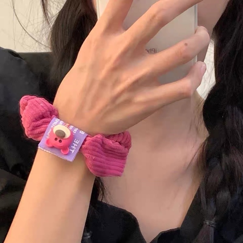 Cột tóc scrunchies hình gấu dâu tây lotso dễ thương cho nữ đẹp hottrend hàn quốc De Perier