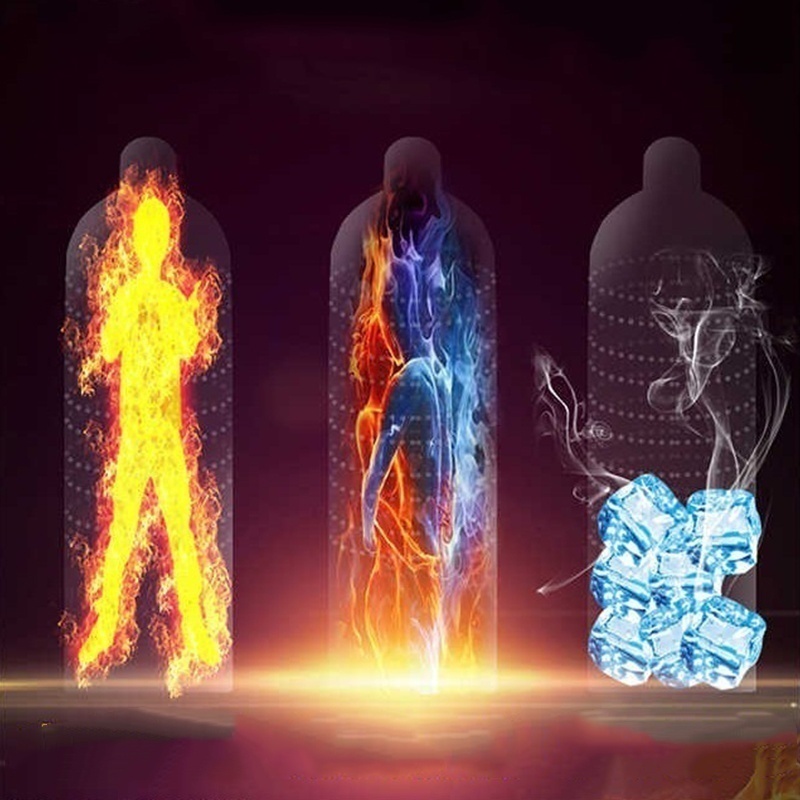 12 cái bao cao su kích thích băng và lửa niềm vui bôi trơn bao cao su hạt siêu mỏng kondom dành cho người lớn