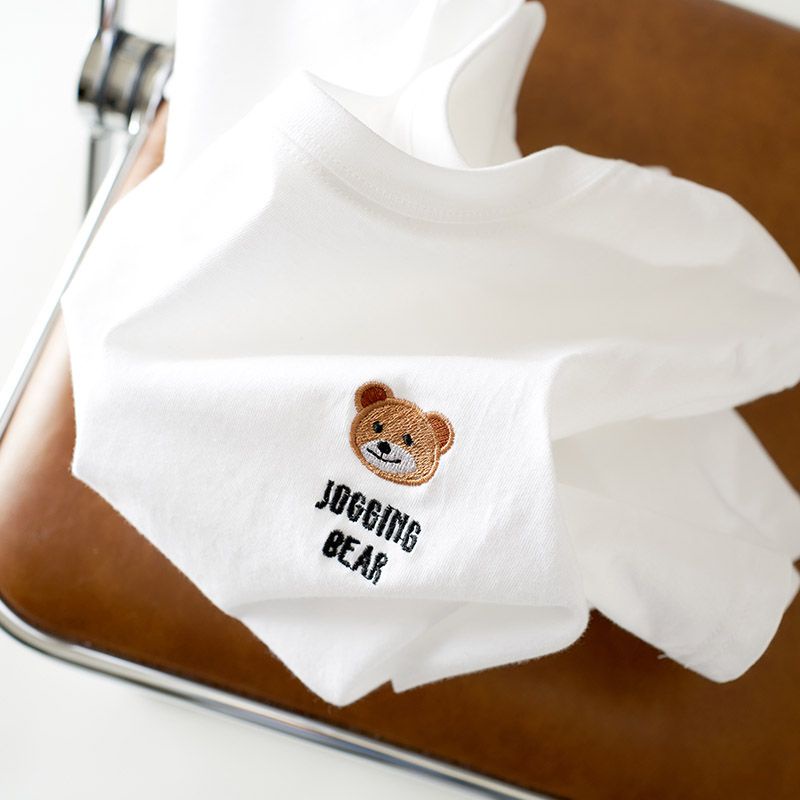 Áo Thun Cotton Ngắn Tay Thêu Hình Gấu Cổ Điển Thời Trang Mùa Hè 2023 Phong Cách Mới Cho Nữ