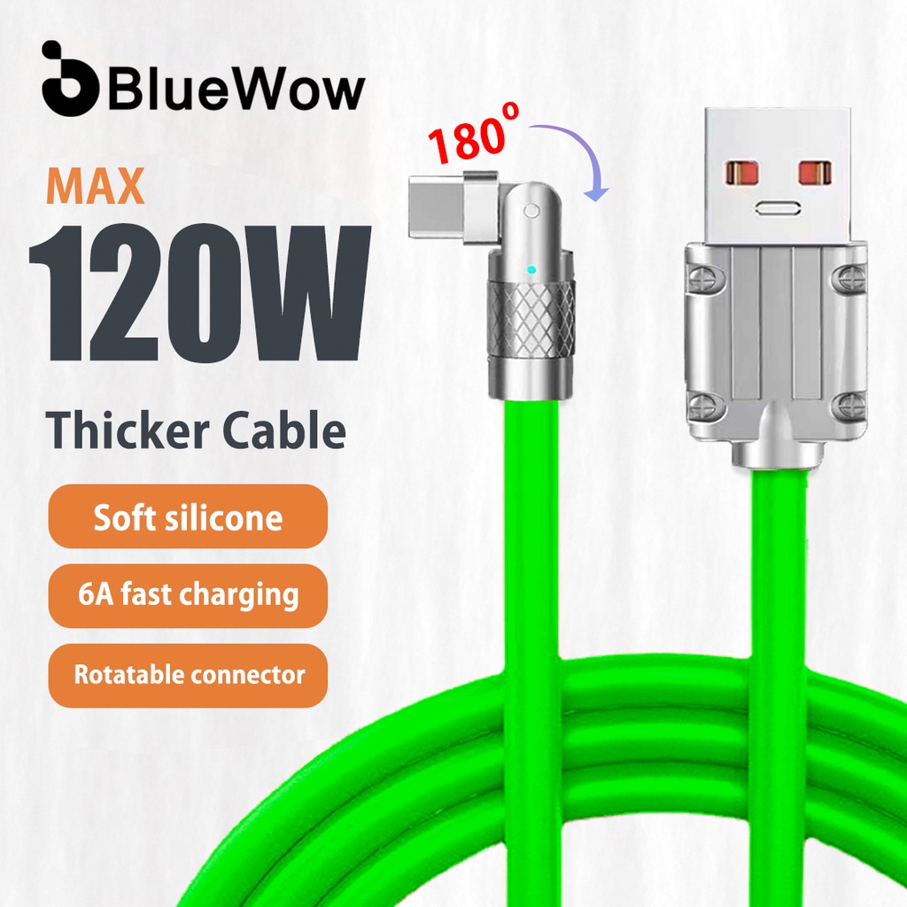 Cáp sạc điện thoại BLUEWOW Type C siêu nhanh 1M 180° 120W 6A