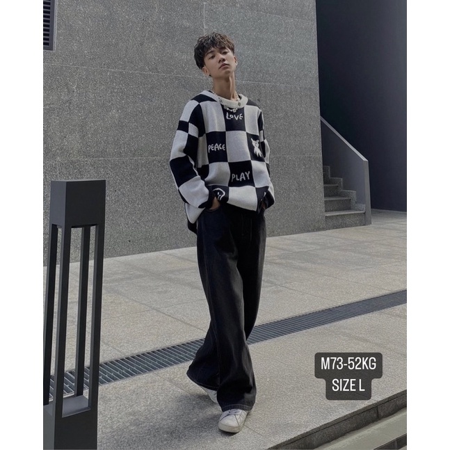Checker Sweater / áo len caro unisex phong cách đường phố