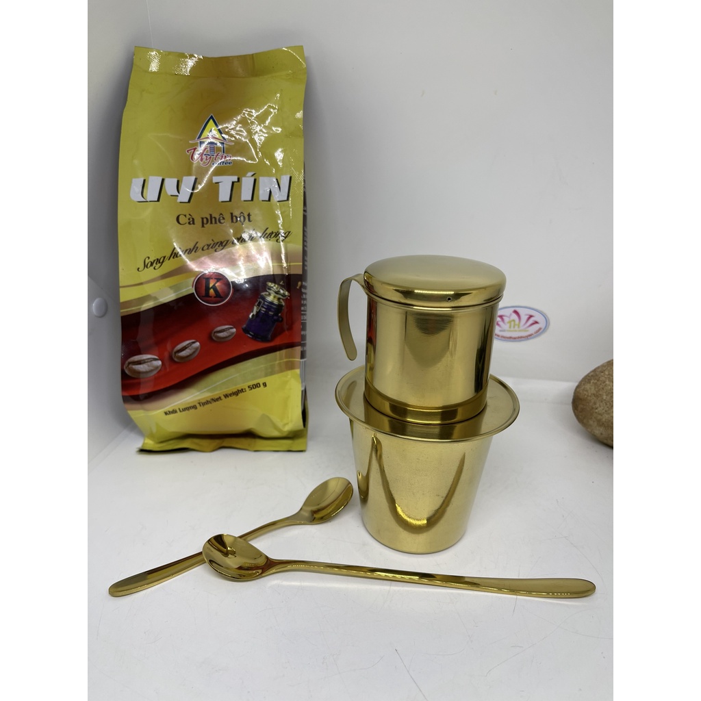 Bộ ly phin cà phê kèm mỗng inox 304 toàn bộ vàng titan bóng cao cấp, sang trọng tươi đẹp Hcm