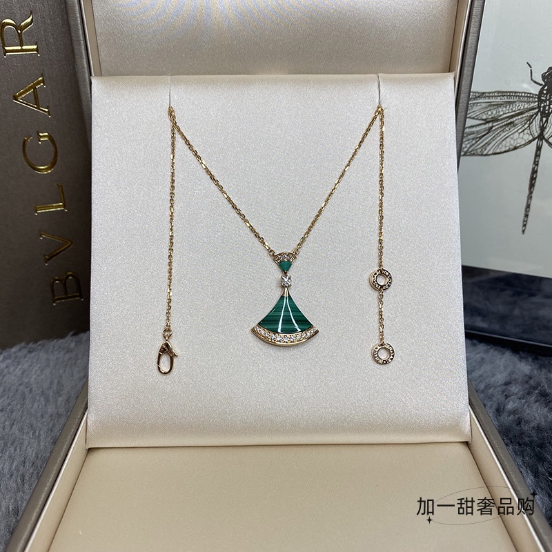 Dây Chuyền Bvlgari / divas Mặt Hình Quạt Kim Cương Chữ Dream Series Màu Hồng Vàng Kim Malachite Xanh Lá