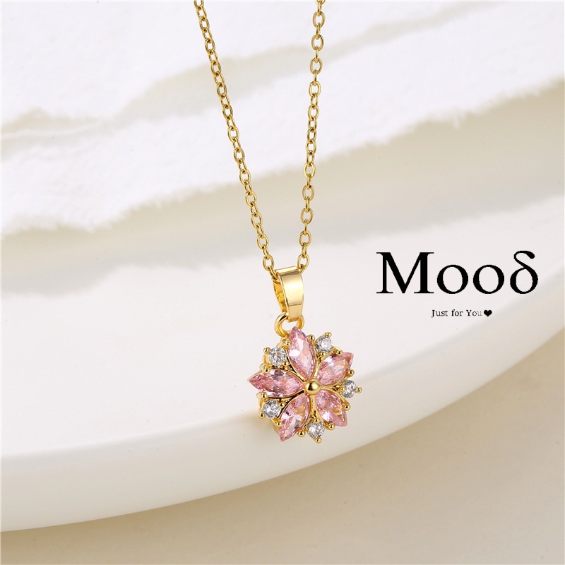 Vòng cổ Mạ Vàng 18K Mặt Hoa Anh Đào Đính Đá Hồng Thời Trang