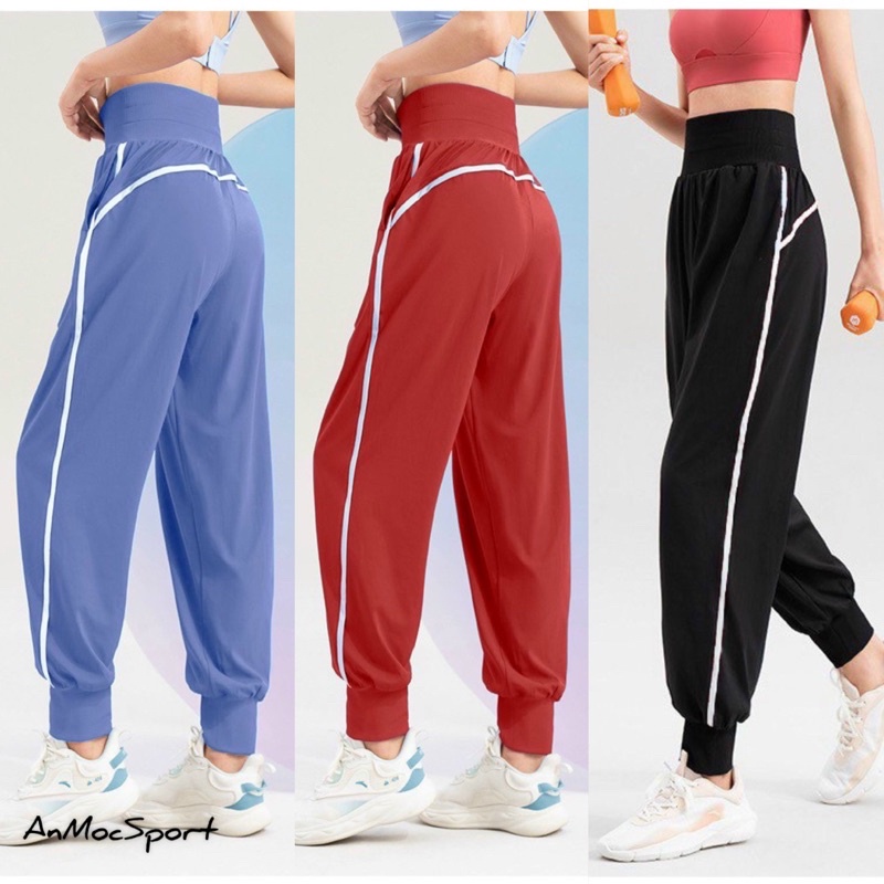 Quần jogger cạp cao chất xi dù siêu hack dáng - An Mộc Sport