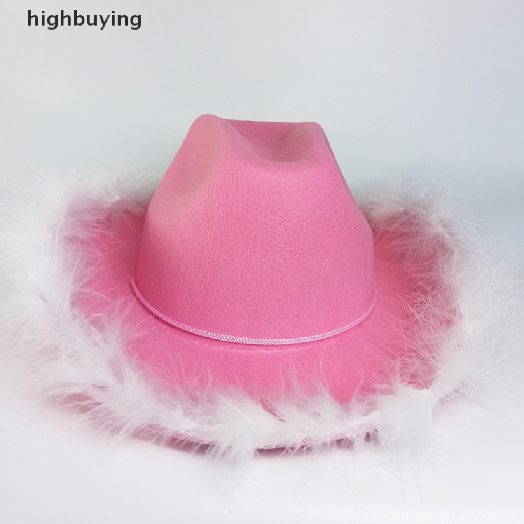 1 Mũ Cao Bồi Vành Rộng Đính Lông Vũ Trang Trí