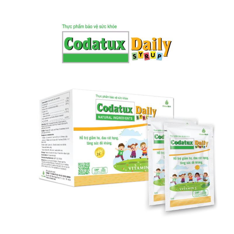 Siro ho cho bé Codatux Daily hỗ trợ giảm ho, bổ sung vitamin C, Hộp 30 gói x 5ml