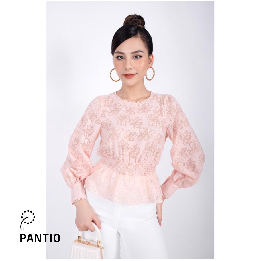 FAS33308 - Áo kiểu công sở vải thô dáng peplum bo chun eo tay bồng phối ren cửa tay - PANTIO