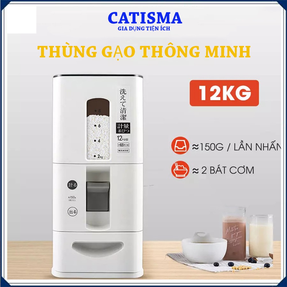 Thùng đựng gạo, đồ khô thông minh Nhật Bản chất liệu nhựa ABS có zoăng silicon chống ẩm mốc