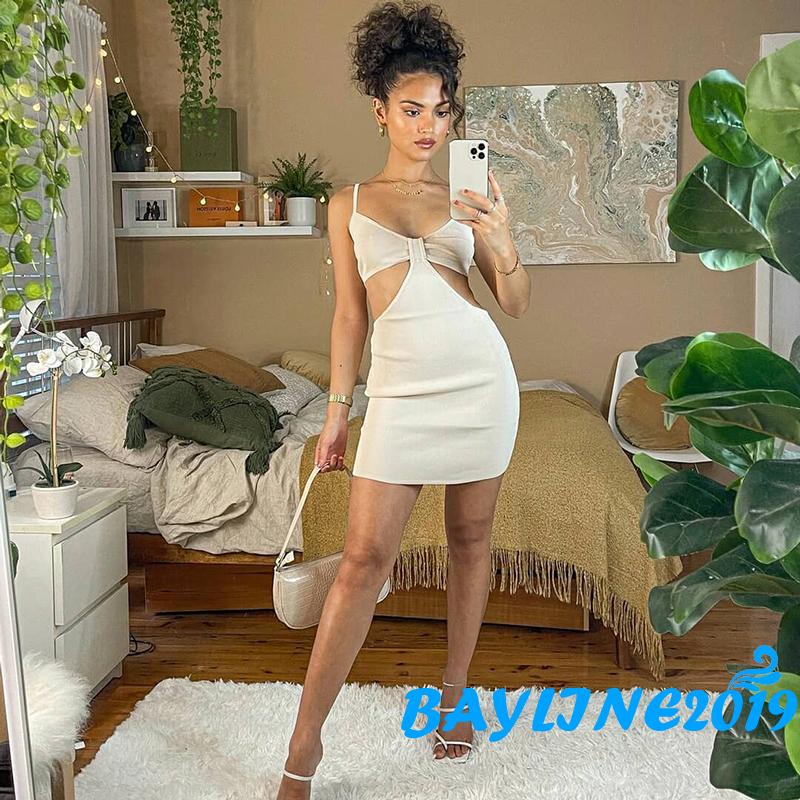 Đầm Hai Dây Cổ Thấp Dáng Ôm Màu Trơn Thời Trang Mùa Hè Xinh Xắn Cho Nữ