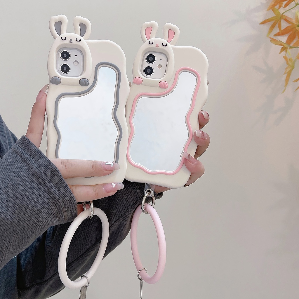 Ôp Điện Thoại Silicon Dẻo Tráng Gương Hình Thỏ Trắng Cho OPPO A32 a55 a54 a16 a56 a57 reno5 reno6 reno7 reno8 reno9 a96 a58 Ốp