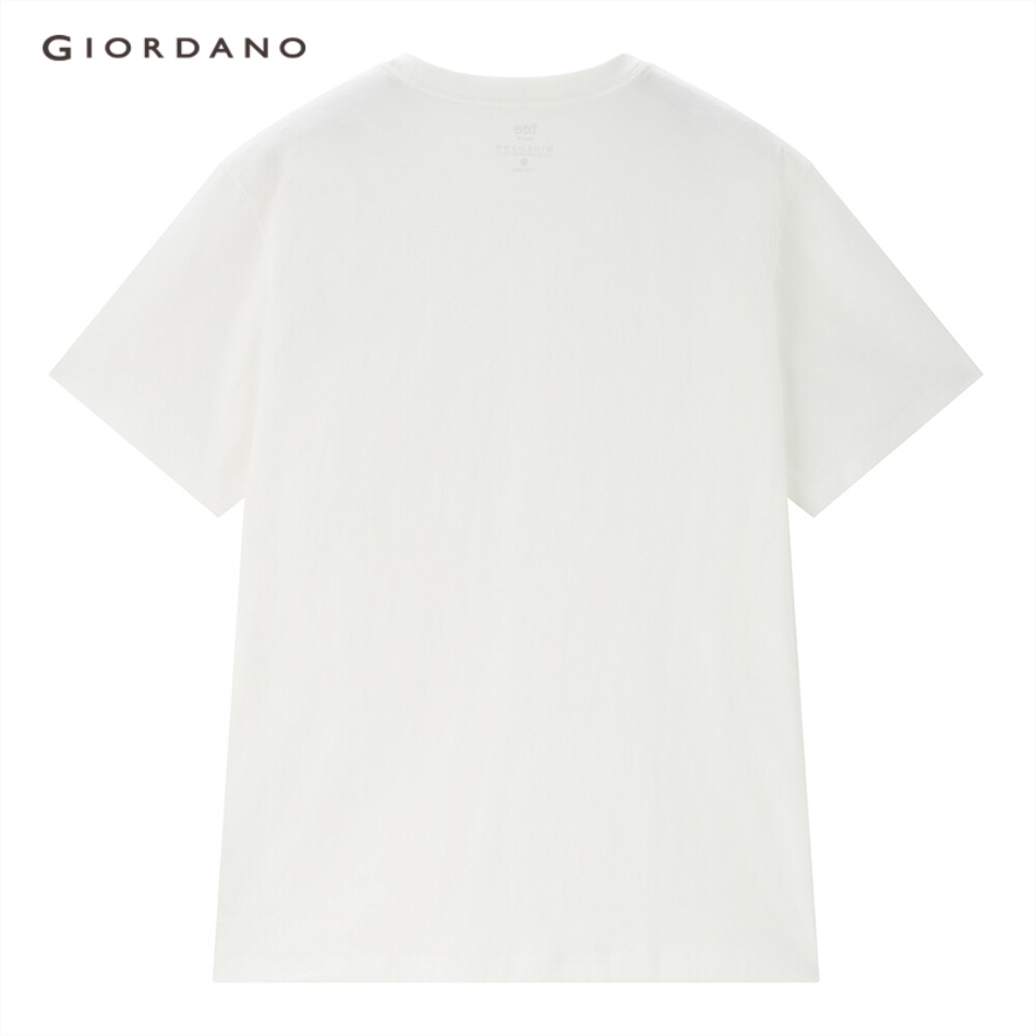 Áo thun cotton GIORDANO 01023440 cổ tròn thêu hình gấu