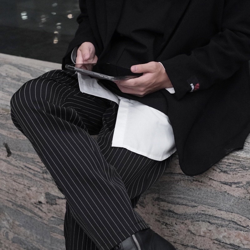 Quần ống suông unisex Zune.zx lưng thun co dãn kẻ sọc trắng, Chekku Pant