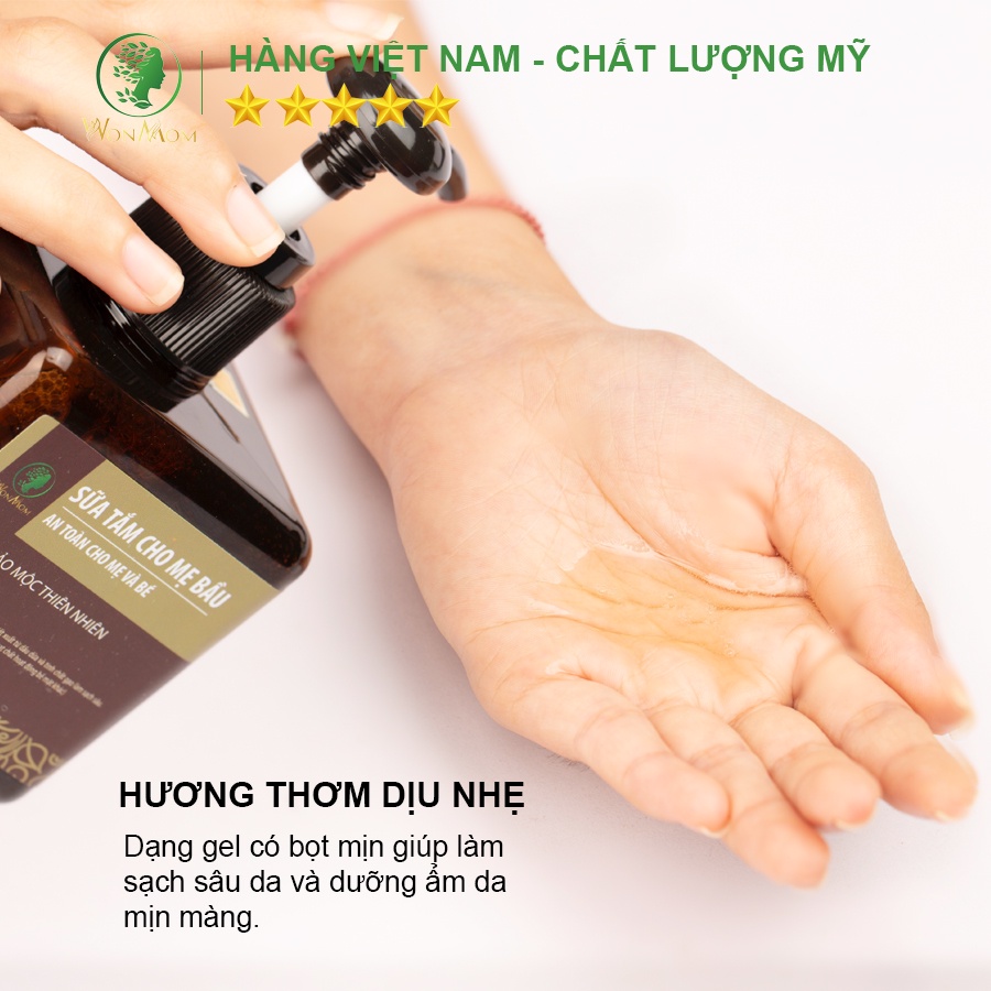 Bộ tắm gội toàn diện từ thảo mộc Wonmom ( 1 Dầu gội cốt bồ kết + 1 Sữa tắm cho mẹ + 1 Scrub café tẩy body )