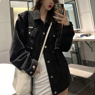 Áo khoác Denim màu đen kiểu dáng basic New Arival 2023