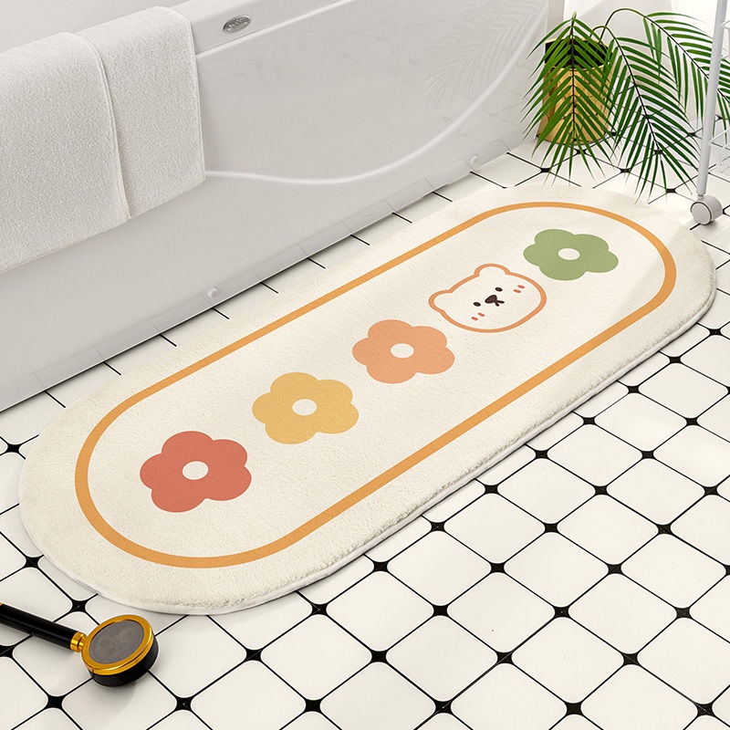 Thảm Chùi Chân Chống Trượt Thấm Hút Tốt Hình Oval Hoạt Hình Đáng Yêu