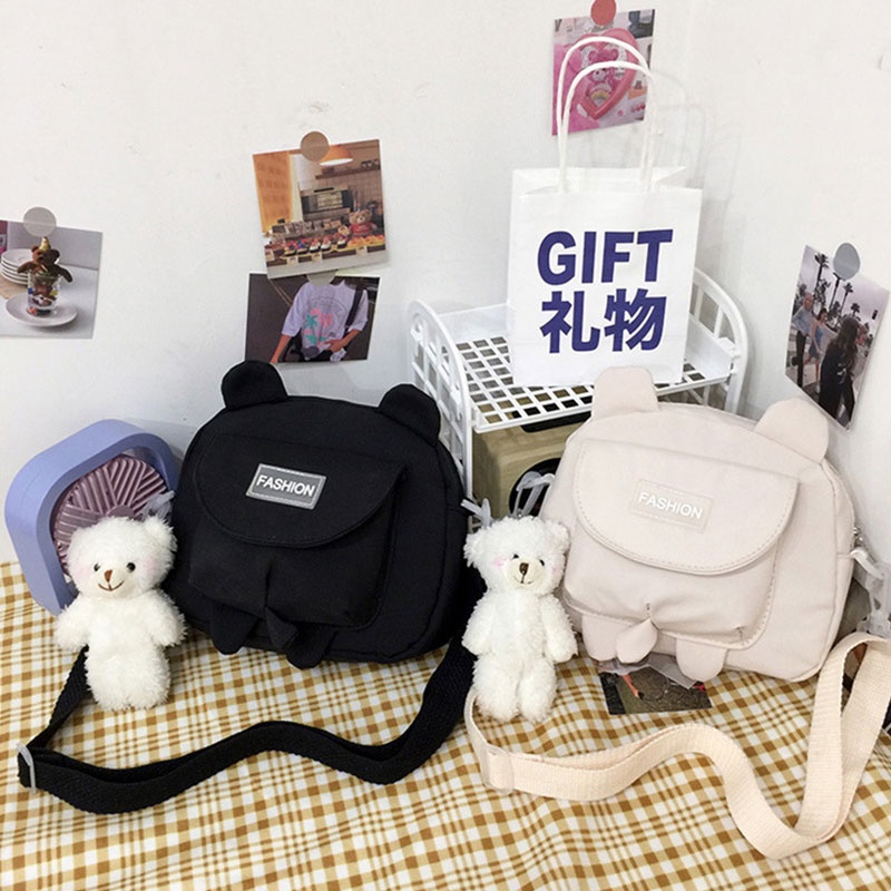 CATIMINI Túi Xách Đeo Vai Vải Bạt Hình Gấu Thời Trang Nhật Bản Đáng Yêu Dành Cho Nữ