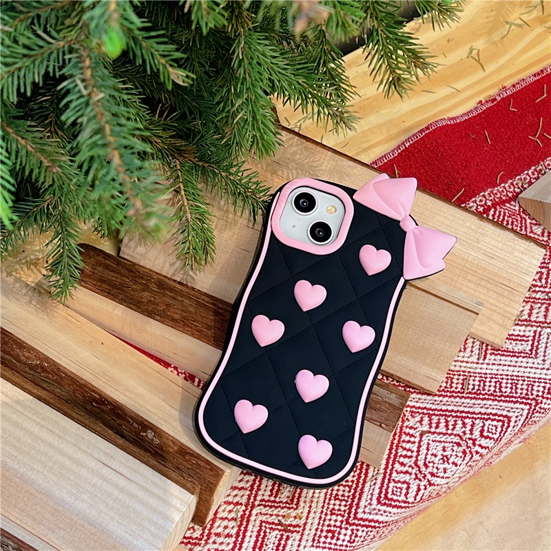 Ốp Điện Thoại TPU Silicon Mềm Chống Sốc Chống Rơi Hình Trái Tim 3D Màu Đen Cho iPhone 14 11 12 13 Pro MAX