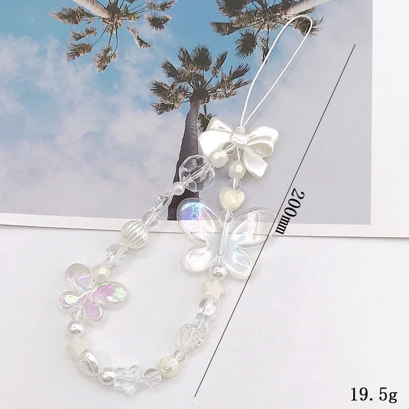 Ốp Điện Thoại Trong Suốt Hình Bướm 3D Có Dây Đeo Chuỗi Hạt Chống Thất Lạc Cho iPhone Android OPPO VIVO Huawei Xiaomi Redmi Samsung