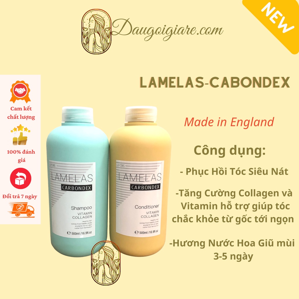 Dầu Gội Xả Lamelas Carbondex 500ml - Phục Hồi Tóc Khô Xơ, Hư Tổn, Giảm Gãy Rụng