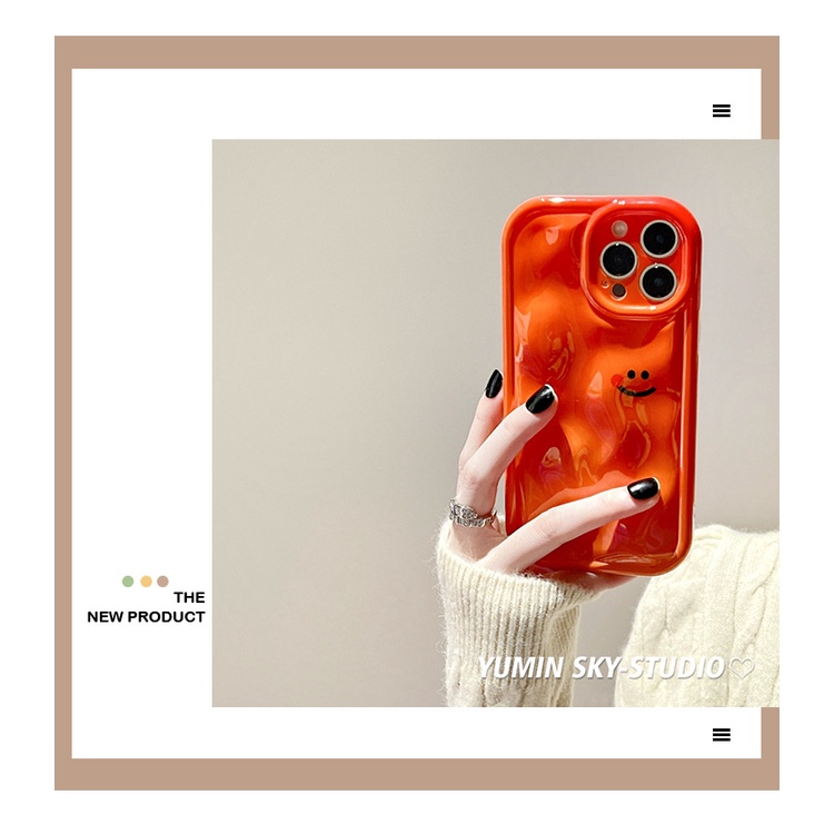 Ốp Điện Thoại Mềm Chống Rơi Họa Tiết Mặt Cười Màu Cam Cho Iphone 14promax 13 13promax 12 14pro 11