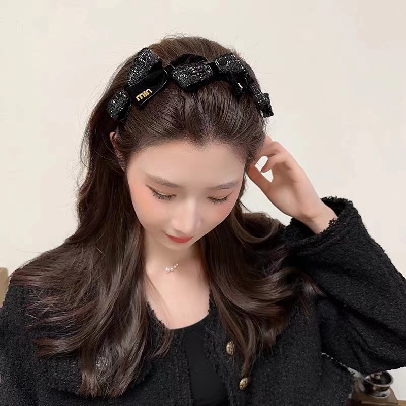 Băng Đô Cài Tóc Bằng Vải Nhung Thắt Nơ In Chữ Phong Cách vintage Hàn Quốc Thanh Lịch Dành Cho Nữ