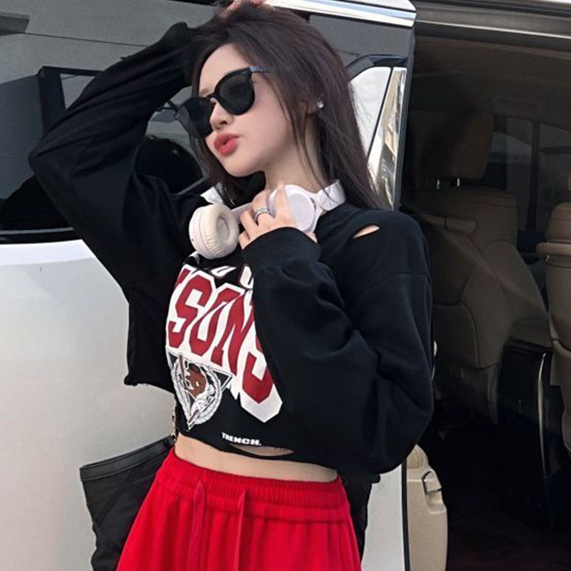 Áo Thun Lửng Tay Dài In Chữ Thời Trang Dành Cho Nữ