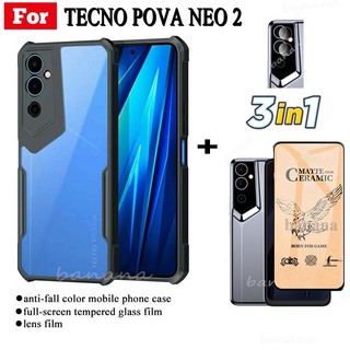 Ốp Điện Thoại Gốm Nhám Chống Sốc 3 Trong 1 + Phim Bảo Vệ Ống Kính Máy Ảnh Cho Tecno POVA Neo 2 POVA NEO2