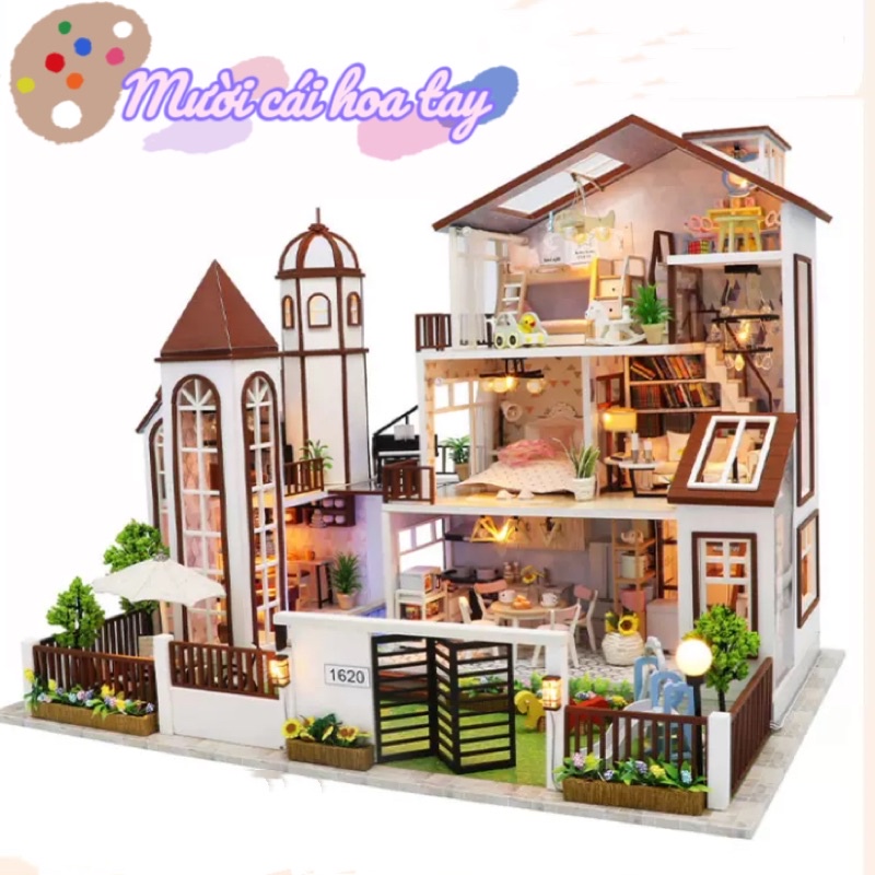 Bộ Kit Mô Hình Ngôi Nhà Mái Gỗ 1620 Tự Lắp Ráp Bộ Nguyên Liệu Làm Nhà Tí Hon