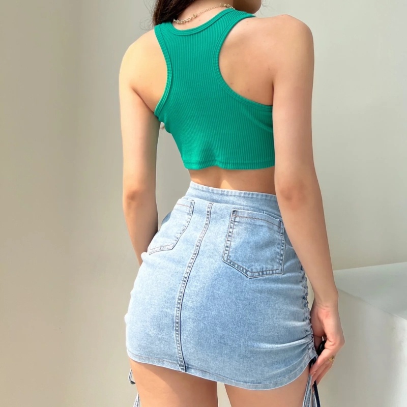Áo Croptop Dệt Kim Hai Dây Thêu Chữ Thời Trang Mùa Hè Dành Cho Nữ