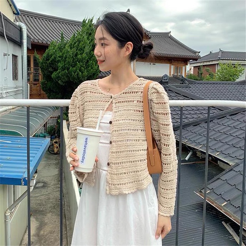 Áo dệt kim SUXI thiết kế khoét lỗ phong cách Hàn Quốc thời trang chống nắng mùa hè cho nữ