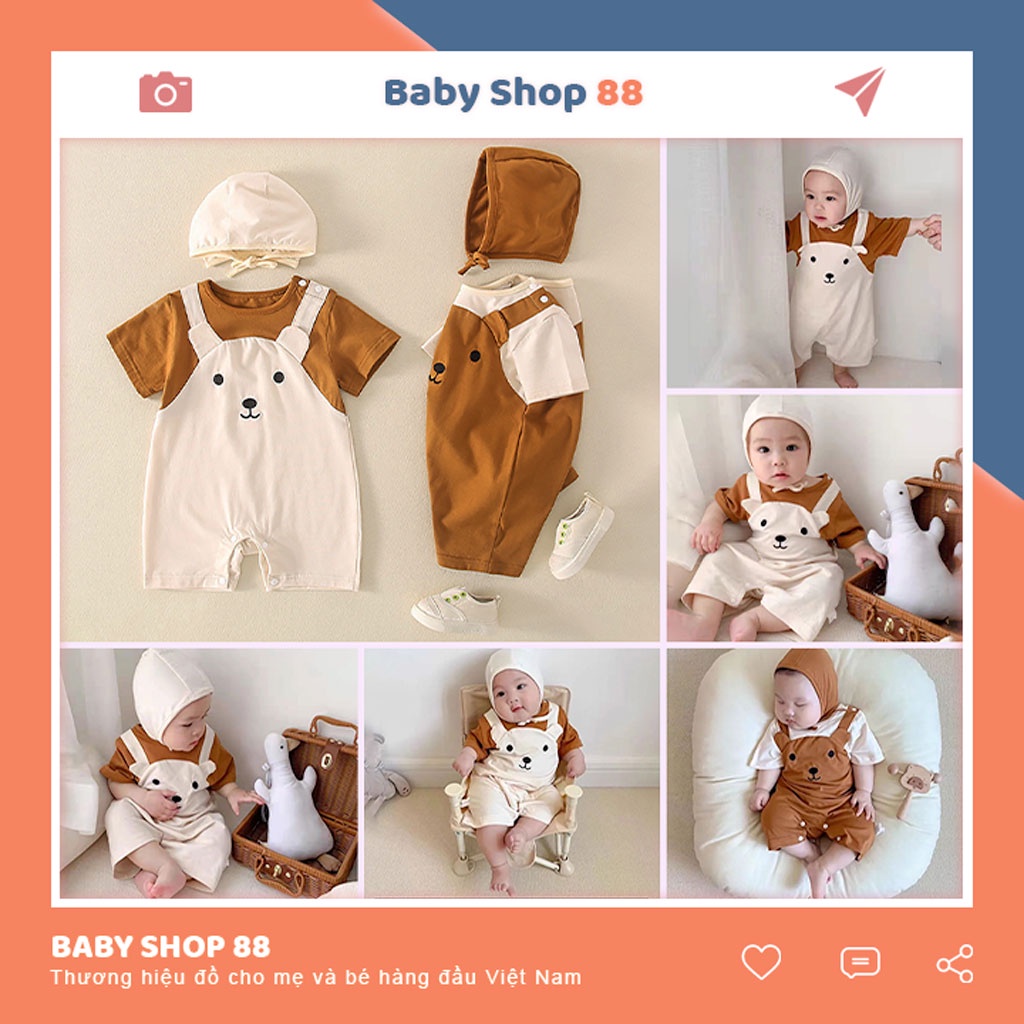 Quần Áo Trẻ Em Sơ Sinh Bộ Đồ Liền Thân Hình Thú Gấu Chất Cotton Body Yếm Kèm Mũ Cho Bé Trai Bé Gái [BDC23]