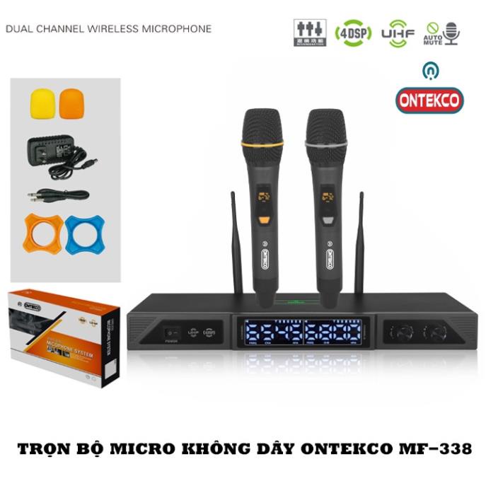 Trọn Bộ micro karaoke ONTEKCO MF333/ MF338 đầu thu 2 anten sóng VhF chống hú - lọc âm tốt, Hàng chính hãng