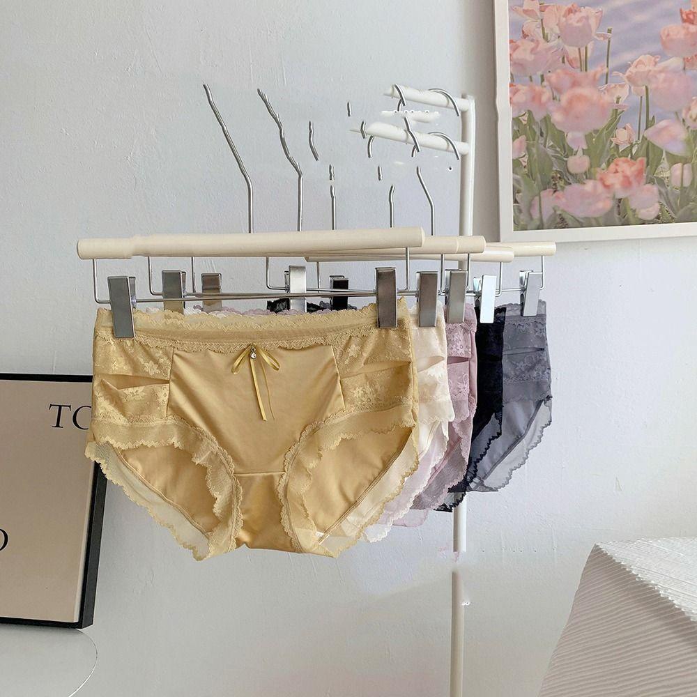 Quần Lót Satin Phối Ren Đính Nơ Phong Cách Vintage Sang Trọng Cho Nữ