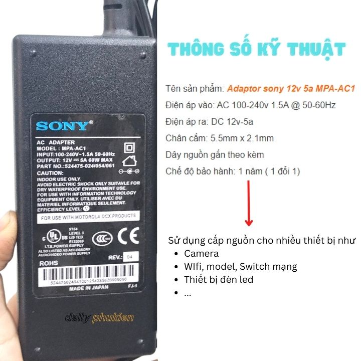 Adapter nguồn sony 12V 5A MPA-AC1 hàng zin xịn