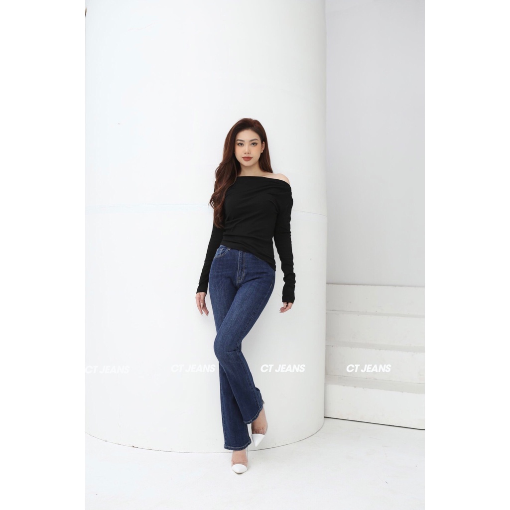 Quần jean ống loe trơn lưng cao dáng dài quá gót tôn dáng cho nàng CP39, CT JEANS