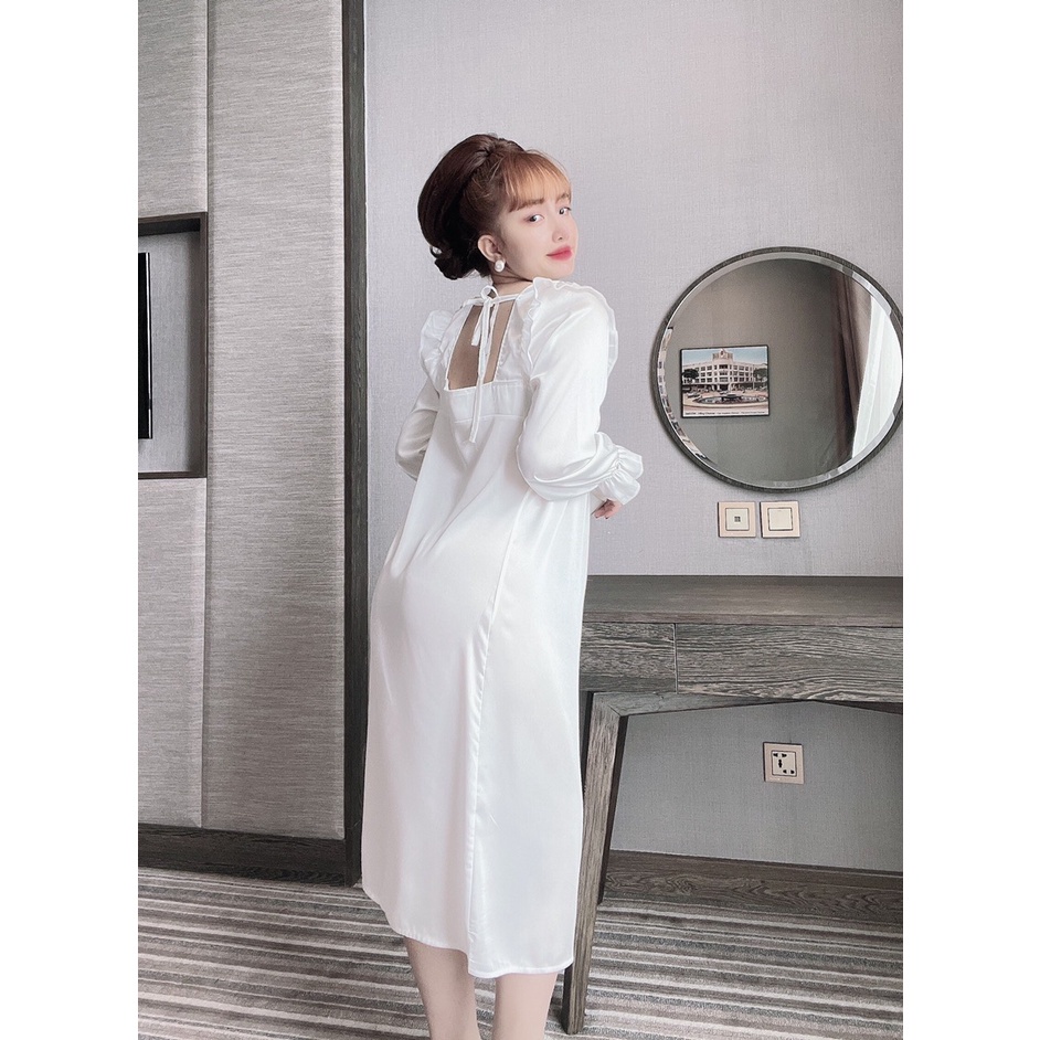 Đầm Ngủ Sexy lụa latin tiểu thư baby doll cổ U, nút bộc xịn xò- DN 107 | Nguyễn Hương Store