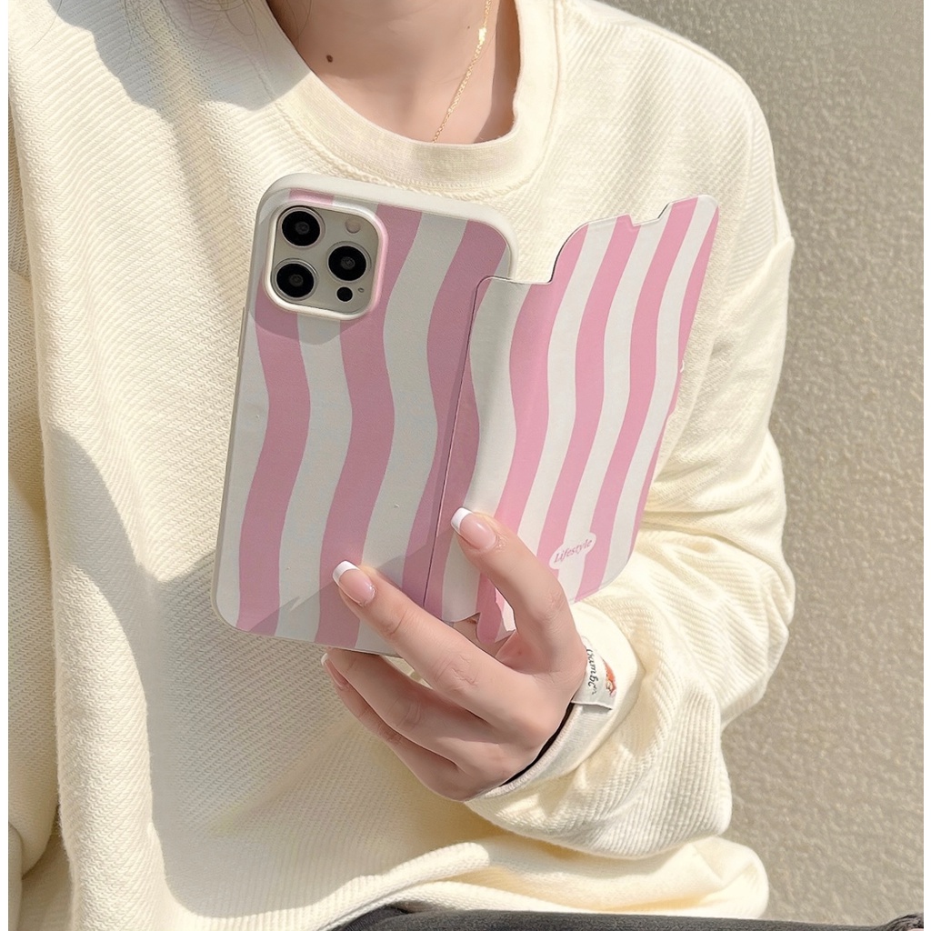 Bao Da Điện Thoại Tpu Silicon Mềm Chống Rơi Họa Tiết Kẻ Sọc Đơn Giản Nắp Lật Cho iPhone 11 12 13 14 PRO MAX Vỏ