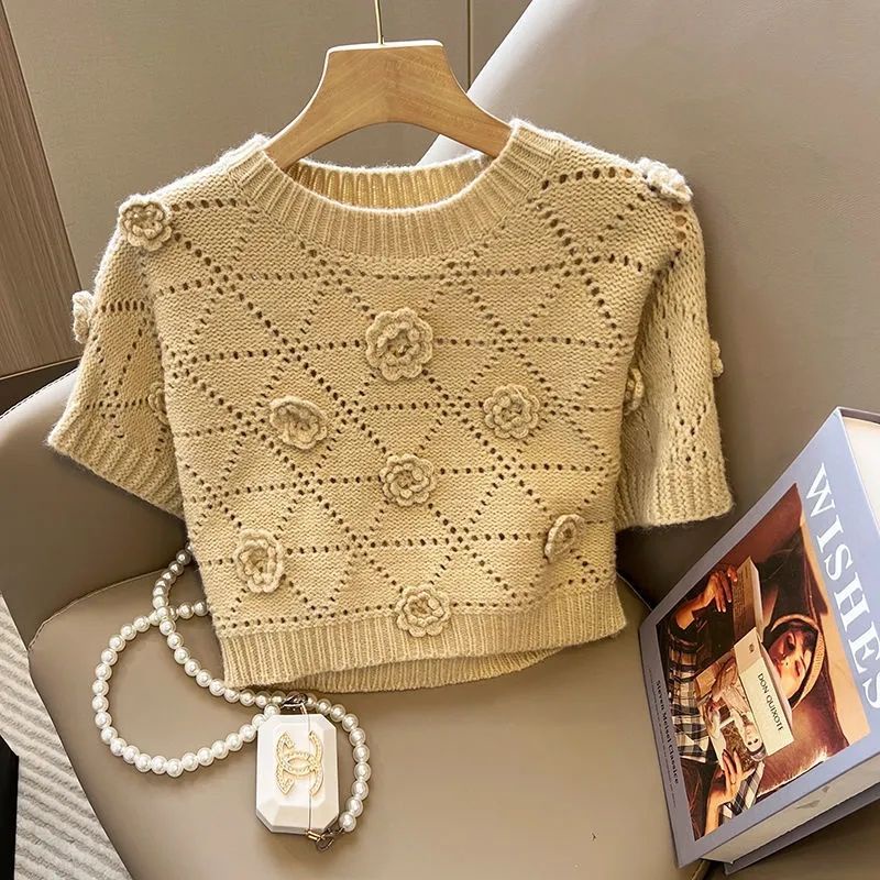 Áo Croptop Dệt Kim Tay Ngắn Phong Cách Mùa Hè Mới Cho Nữ